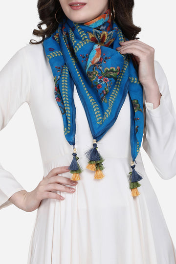 Ethnic Print Blue Color Pure Cotton Scarf
